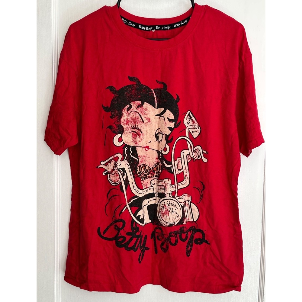 Betty Boop Size S Red‎ 2 Sided Distressed Motorcycle Short Sleeve Shirt 2021